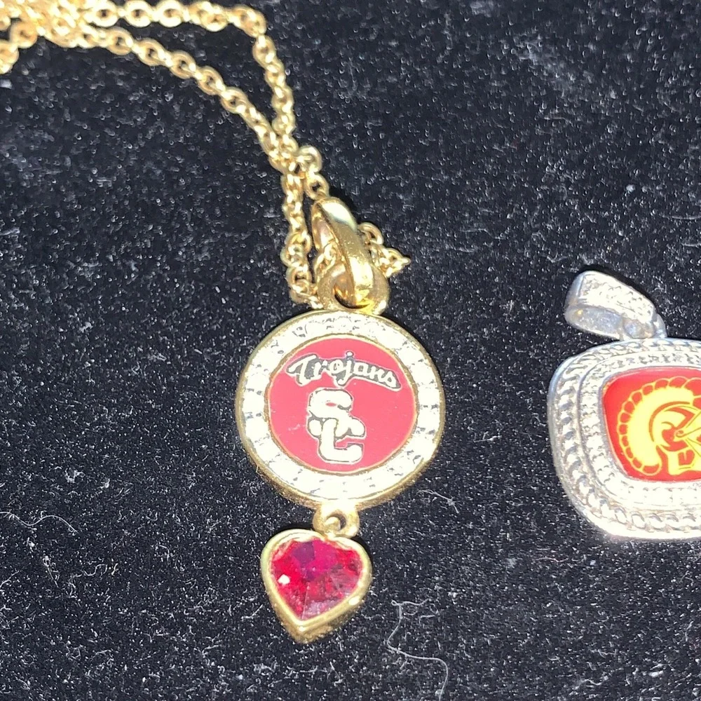 Danbury Mint USC Trojans 2 Pendants Necklace Sterling Enamel Southern California